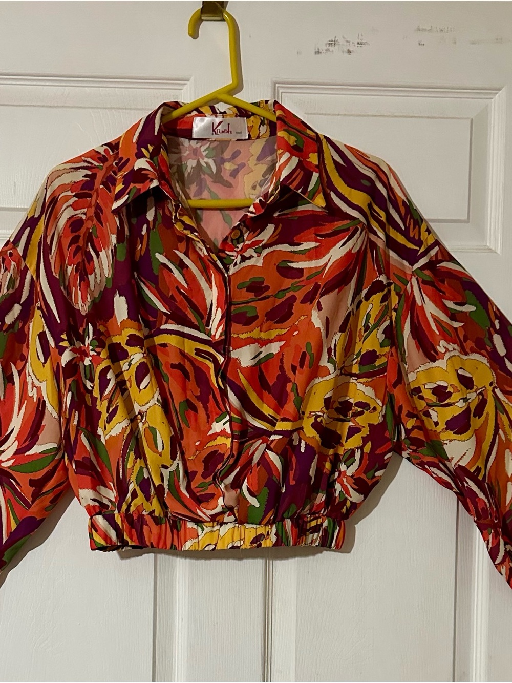 Krush Multicolor Abstract Crop Button-Up Blouse
